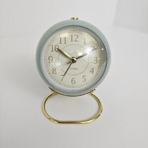 Vintage MCM Style Alarm Clock Turquoise Mint Brass Battery Powered